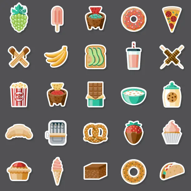 Vector illustration of Snacks Sticker Set