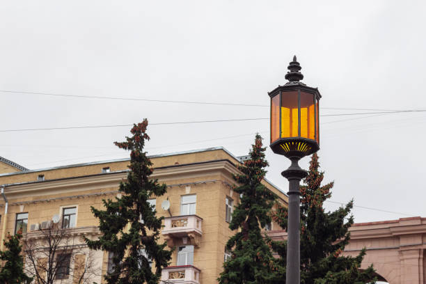 istock orange pillar lantern lamppost architecture. retro vintage pillar building 1189443711