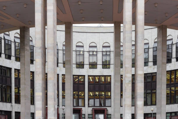 istock architecture round building. columns geometry. futuristic design window 1189443998