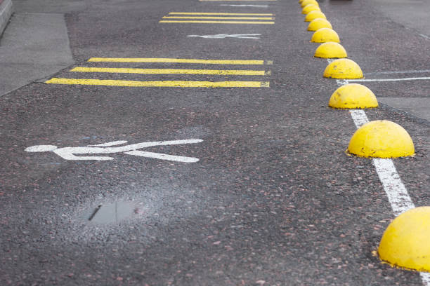 istock sign footpath on the asphalt. pedestrian zone transportation line 1189444766