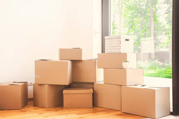 istock Moving day, cardboard boxes in new apartment 1189450399
