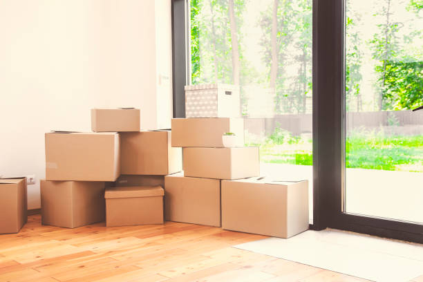 istock Moving day, cardboard boxes in new apartment 1189450401