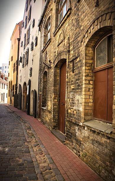 Empty street in the old center, Riga, Latvia stock photo