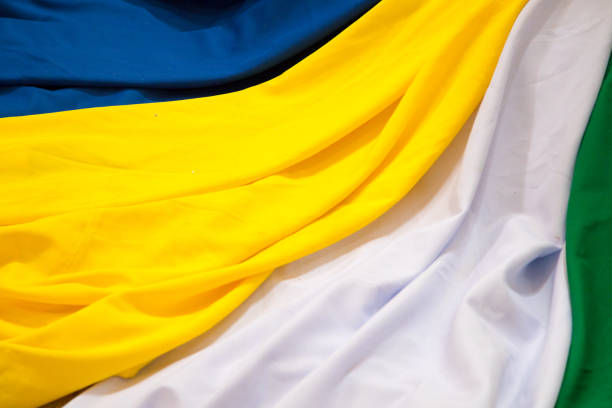istock Yellow, white and blue fabrics in church altar 1189473611
