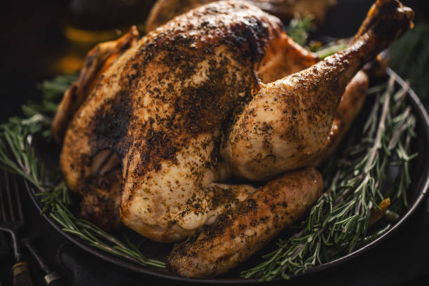 istock Tasty chicken or turkey on dark background 1189476655