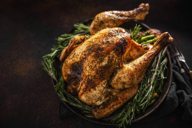 istock Tasty chicken or turkey on dark background 1189476686