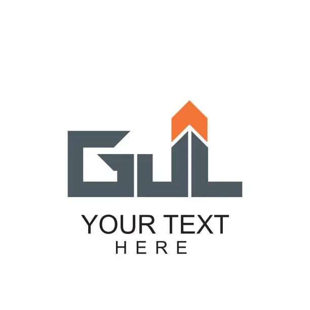 Vector illustration of Vector Logo Design - GUL text in colour with Up arrow