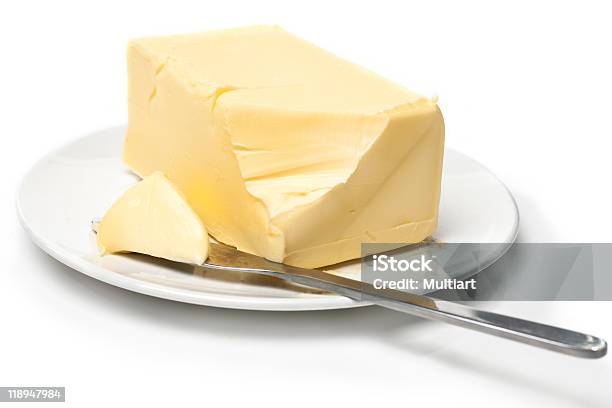 Slabgenericname De Manteiga Na Chapa Branca Com Faca - Fotografias de stock e mais imagens de Manteiga