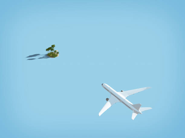 istock Go to the private island by plane. 3D illustration. 1189485656
