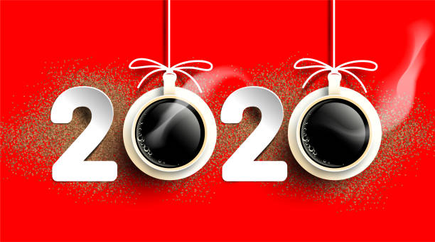istock 2020 coffee beans text number design. Cup of hot coffee with powder. Simple concept. - Vector 1189487147