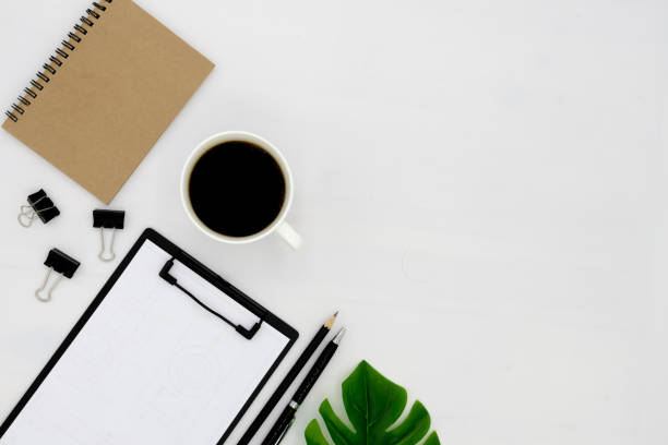 istock Top view of the notebook opens with a blank page. 1189489379
