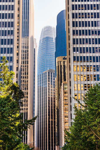 Urban skyline with tall residential and office buildings in South of Market district, San Francisco, California