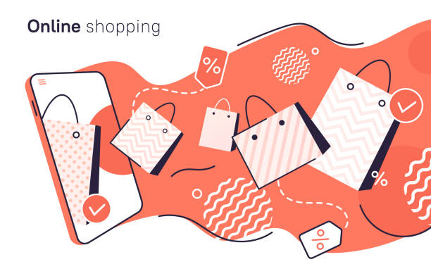 ilustrações de stock, clip art, desenhos animados e ícones de vector flat style illustration about online shopping, e-commerce - web page illustrations