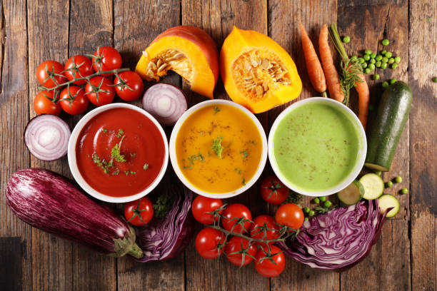 istock assortment of vegetable soup with ingredient, top view- wood background 1189491002