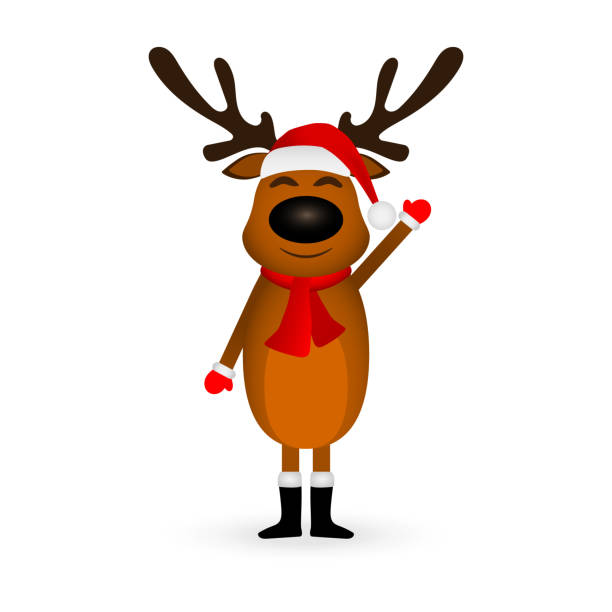 istock Funny reindeer in a scarf for christmas smiling on a white 1189493959