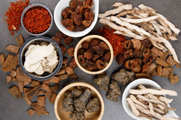istock Chinese herbals with grey background 1189500862