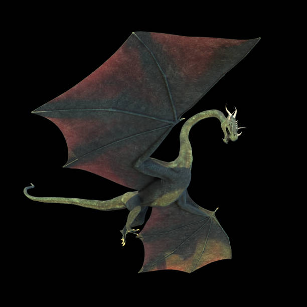 istock dragon, mythical flying serpent isolated on black background 1189502138