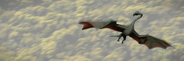 istock flying dragon, mystical creature flying above a forest landscape 1189502630