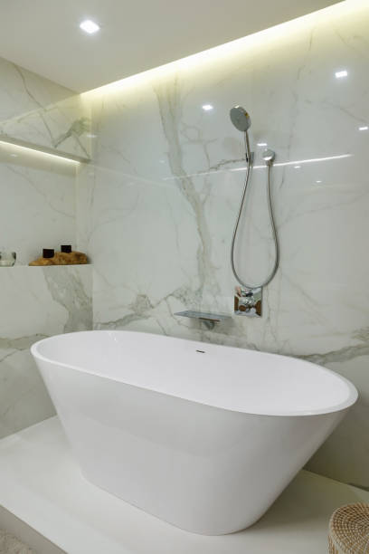 istock Interior of the bathroom with bath and shower 1189503364