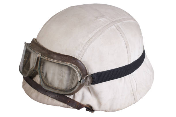 istock camouflaged Nazi German helmet with protective goggles 1189508177