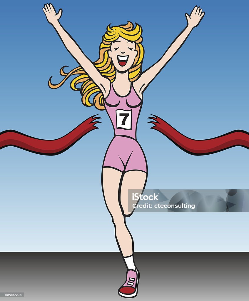 女性ランナーが仕上げライン - イラストレーションのロイヤリティフリーベクトルアート