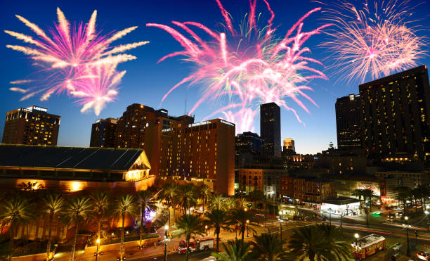 Fireworks on New Orleans Skyline.