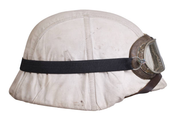 istock camouflaged Nazi German helmet with protective goggles 1189511383