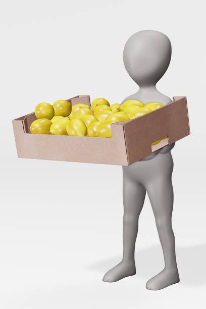 istock 3D Render of Character with Lemons in Box 1189511926