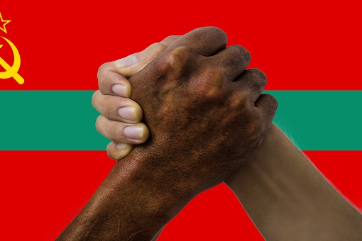 transnistria flag, intergration of a multicultural group of young people.