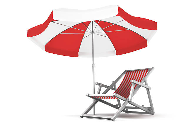 istock Red and white deck chair and umbrella set 118951425