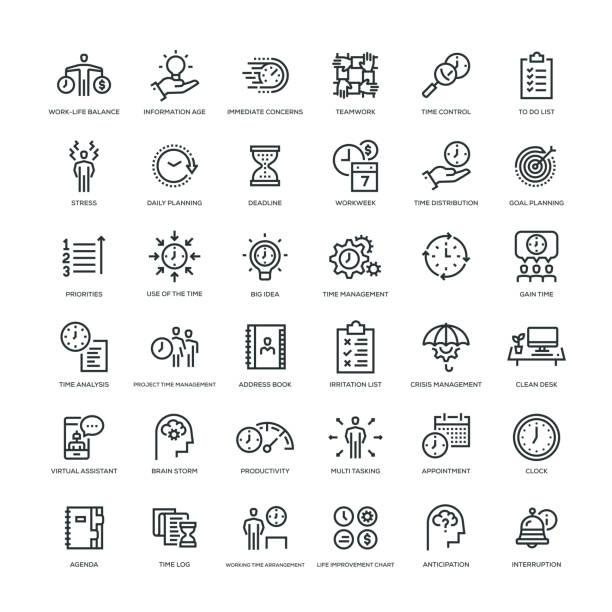 Time Management Icon Set 36 Time Management Icons - Line Series life balance stock illustrations