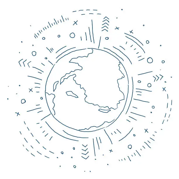 Vector illustration of Planet Earth sketch. Internet world, digital communication. Hand drawn vector line.