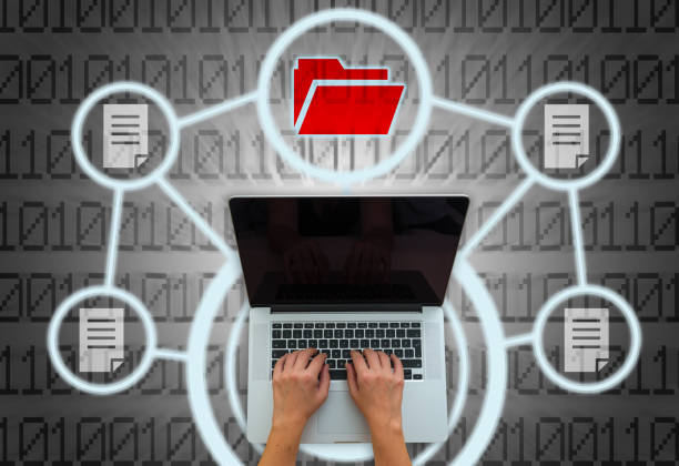istock Concept of file sharing on digital background 1189517636