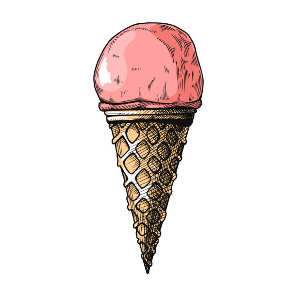 ilustrações, clipart, desenhos animados e ícones de desenhista em um cone de waffle. ilustração do vetor no estilo do esboço. - soft serve ice cream
