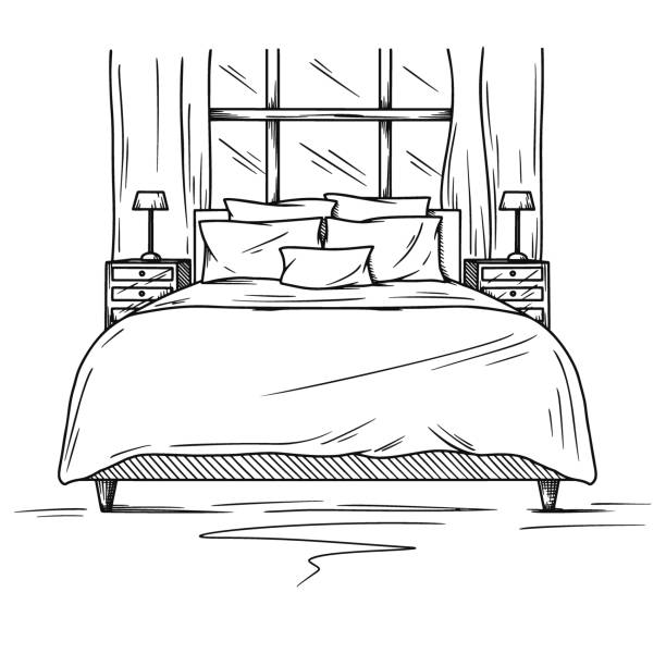 Sketch of the bedroom. Hand drawn sketch of interior. Vector illustration Sketch of the bedroom. Hand drawn sketch of interior. Vector illustration bedroom drawings stock illustrations
