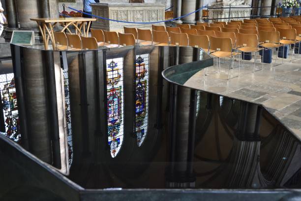 Salisbury Cathedral, Salisbury - 30th April 2019:Reflections in the cathedral font