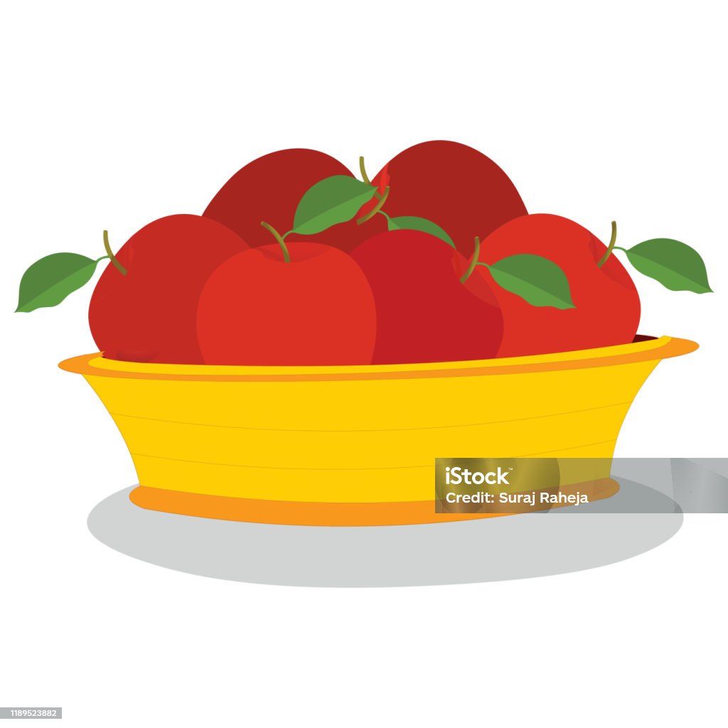Apples In A Fruit Basket Stock Illustration - Download Image Now - Fruit  Bowl, Cartoon, Art - iStock