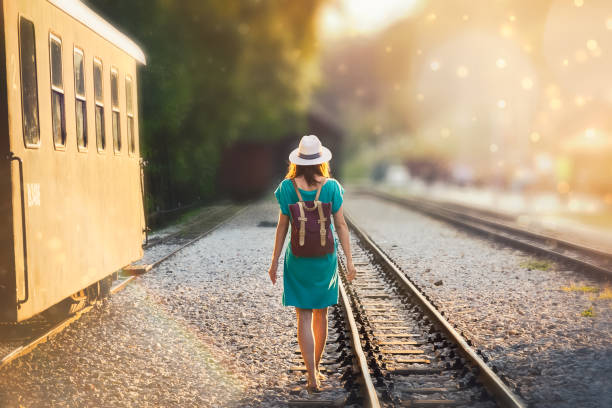 Young traveler girl in vacation.