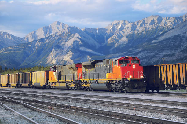 train de conteneurs de marchandises à jasper. - rail freight photos et images de collection