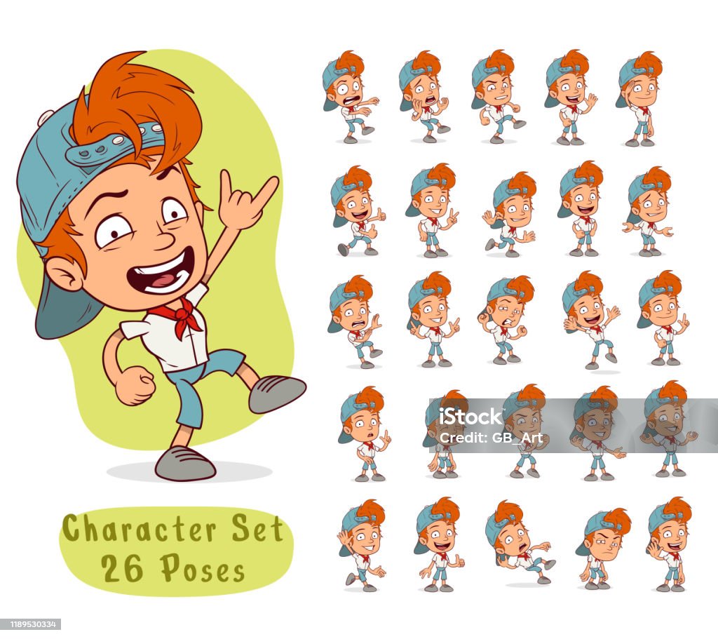 Cartoon Funny Redhead Boy Big Set For Animation Stock Illustration -  Download Image Now - Characters, Jeans, Boys - iStock