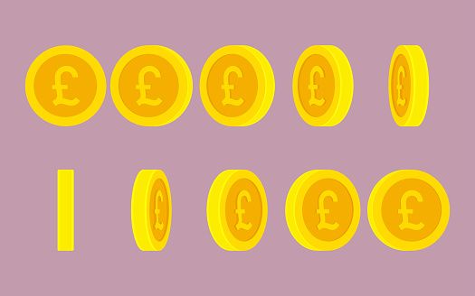 British Pound coin rotating. Vector sprite sheet isolated on plain background. Can be used for GIF animation