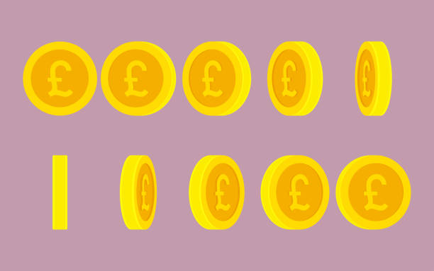 British Pound coin rotating animation sprite sheet on plain background British Pound coin rotating. Vector sprite sheet isolated on plain background. Can be used for GIF animation british currency stock illustrations