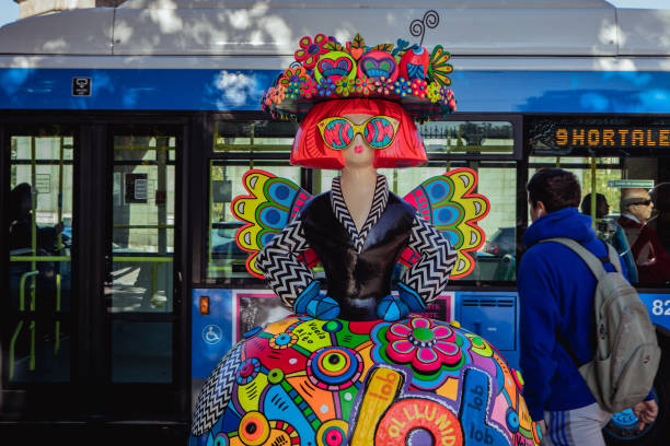Madrid, Spain - October 21, 2019: Spanish Menina in the city center. The artist Antonio Azzato creates an impressive exhibition recalling the famous \