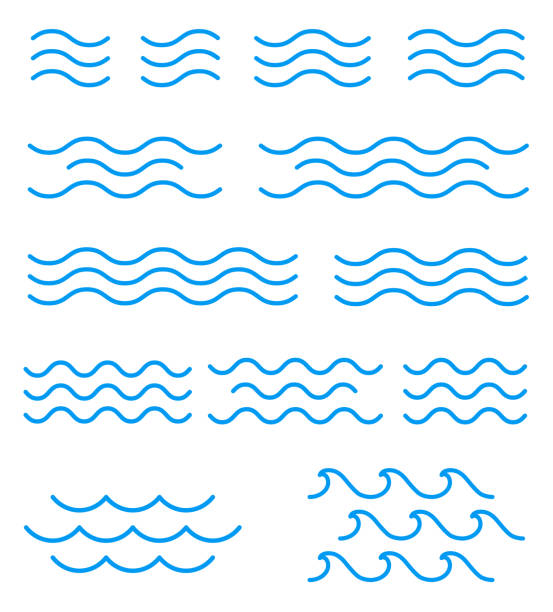 illustrations, cliparts, dessins animés et icônes de ensemble d'icône d'ondes d'eau de ligne, signe - ridé surface liquide illustrations