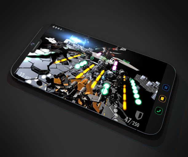 Fantastic characters fighting on a mobile platform.