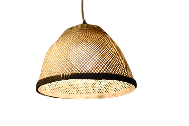 istock Light shiny from light lamp make fron bamboo on white background 1189539774