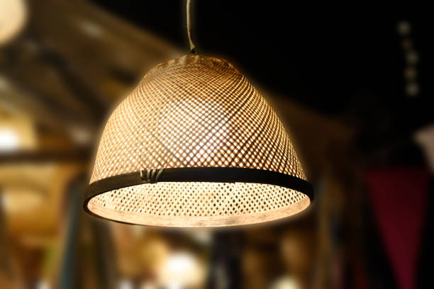 Light shiny from light lamp make fron bamboo with blurred background