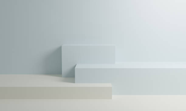 istock White and blue booth 3D rendering background wall, can be used for banner design items display background 1189540739