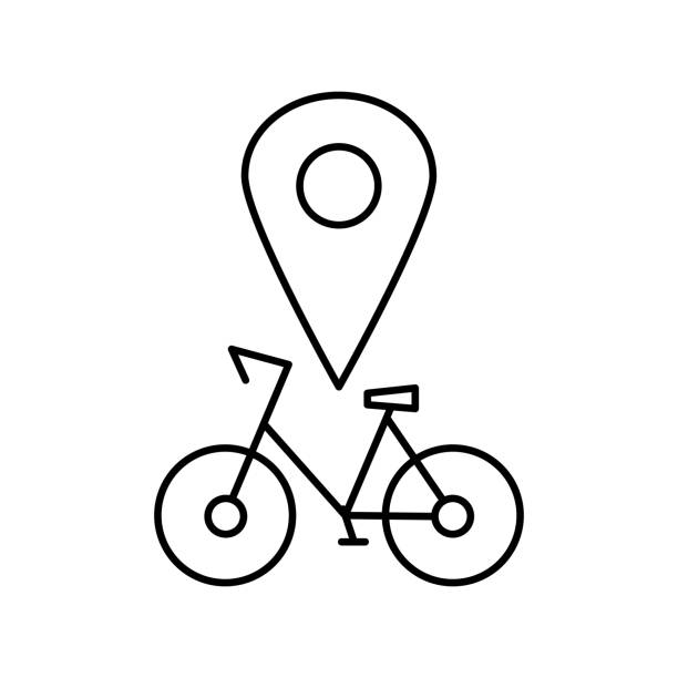 illustrations, cliparts, dessins animés et icônes de icône électrique de vélo sur le pointeur de carte. conception de symbole d'icône de bicyclette.  illustration de vecteur. décrivez louer et partager l'icône de vecteur d'e-bike pour la conception de web d'isolement sur le fond blanc - location vélo