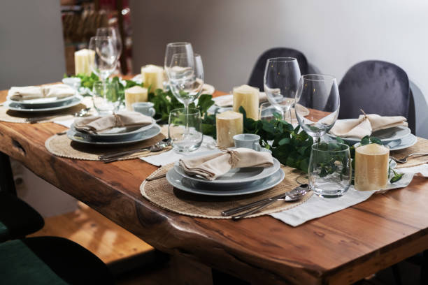 istock Table served for Christmas dinner in living room 1189546723